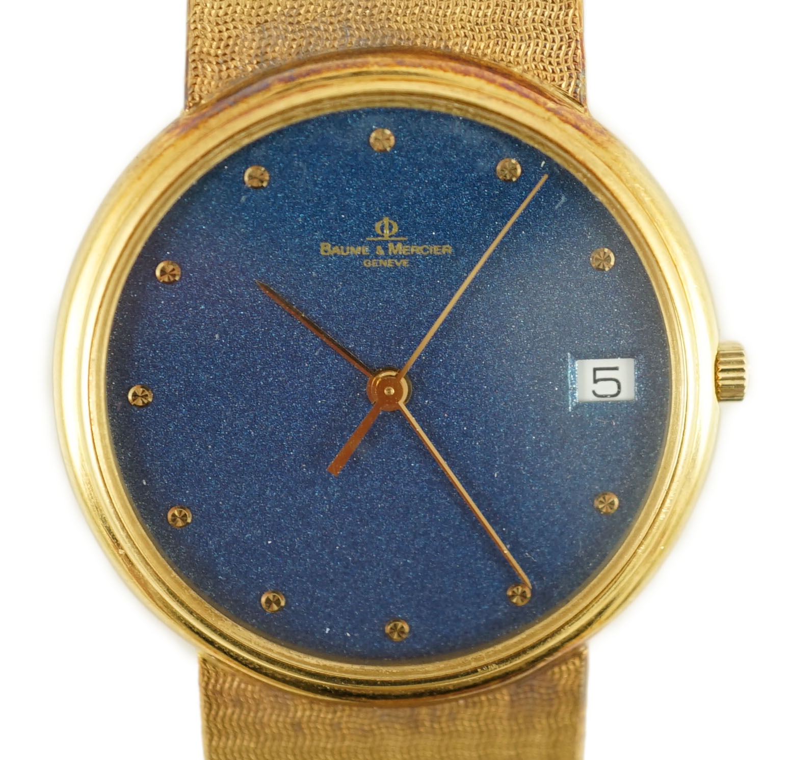 A gentleman's 1980's 18k gold Baume & Mercier quartz dress wrist watch, on a Baume & Mercier 18k gold bracelet